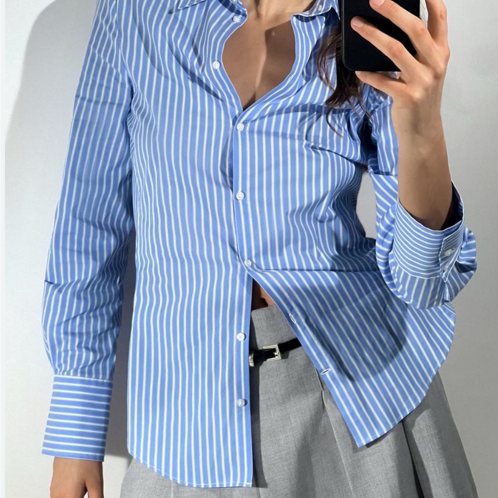 Fitted Poplin Shirt Blue/White Zara
